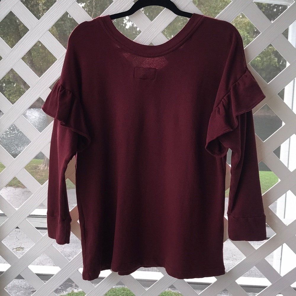 Current/Elliott The Ruffle Drop Shoulder Ruffle Sleeve Sweatshirt Small - Picture 5 of 9